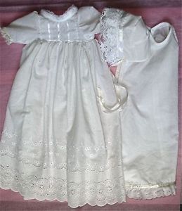 Christening Gown Dress Bonnet Slip Doll Clothes 4 Reborn Baby Girl Dolls OOAK