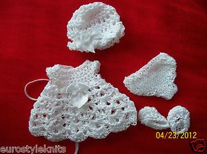Doll Clothes White Crochet Dress Set 4 PC for Baby Berenguer 5 Inches