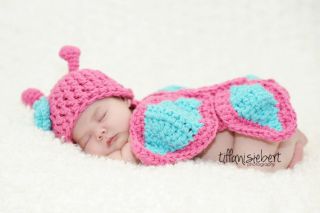 Baby Infant Newborn Costume Photography Prop Butterfly Crochet Beanie Hat Set E2