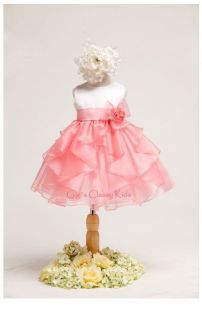New Baby Girls White and Coral Dress Wedding Pageant Party Easter Fancy Flower
