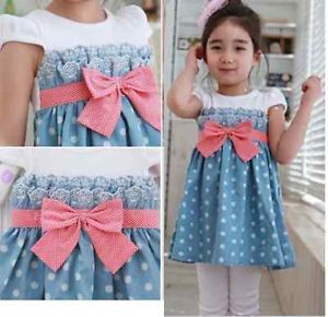 Girls Favors Dress Baby Toddlers Sweet Princess Skirt Cowboy Blue Clothing 1 6Y