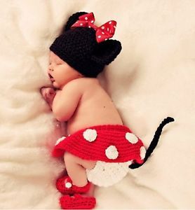 Baby Girls Boy Newborn 9M Knit Crochet Minnie Mouse Clothes Photo Prop Outfits