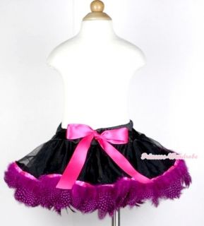Infant Black Mix Hot Pink Feather Newborn Baby Tutu Pettiskirt Skirt Dress NB 2Y