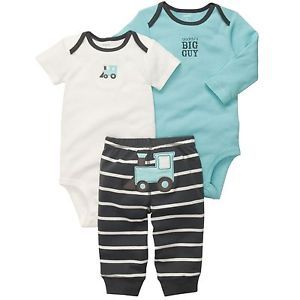 Carters Baby Boy Clothes 3 Piece Bodysuit Set Blue Train 6 9 12 18 24 Months