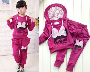 Kids Bowknot Sports Clothes Wear Baby Clothing Outfit Girls Sports Suit Hoody
