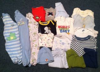 Lot of 18 Size 0 3 Month Baby Boy Clothes Blue Puppy Dinosaur Winnie The Pooh