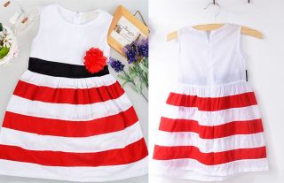 Girls Flower Clothing Sundress Comfor Princess Toddler Vest Striped Dress XY11
