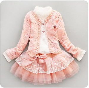 Baby Girl Sets Three Piece Top T Shirt Dress Child Clothes Set Shirt Coat Dress