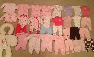 Huge Lot Preemie or Small Newborn Baby Girl Clothes 30 Pieces Carseat Pillow