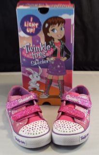 Skechers Twinkle Toes Lightup Pink w Stars Velcro Close Sneakers Size 9M 10M New