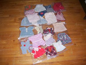 Vintage Lot 30 Pieces Assorted Hand Made Hand Sewn Baby Doll Clothes All Nice