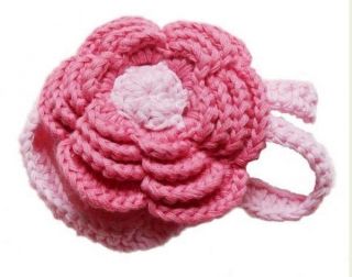 Newborn Baby Knit Crochet Flower Hair Headband Pink