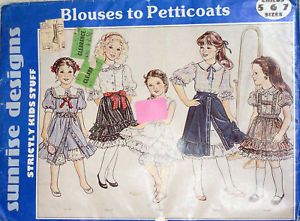 Vintage Sunrise Designs Pattern Blouses Petticoats Boutique Slip Skirt Size 5 7