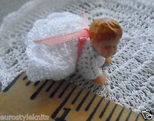 Baby Doll 1 5" Crochet Dressed Dollhouse Crawling Baby Girl White Dresclothes
