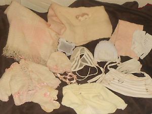 Lot Vintage Antique Baby Doll Clothes Bonnets Helanca Gloves Booties Sweater TLC