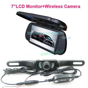 7" LCD Color Car Mirror Monitor Wireless IR Reverse Car Rear View Backup Camera