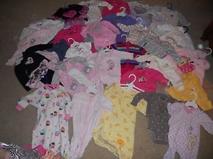 Huge 40 Piece Lot of Baby Girls Clothing Newborn 6 9 Months Used Fall