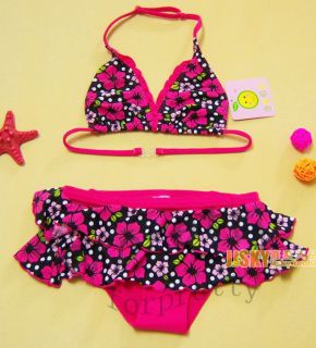 2pc Hot Pink Floral Bikini Girls Swimsuit Swimwear Bathing Suit Sz 2 4 YMG98