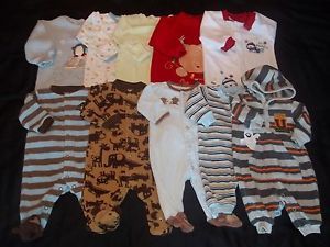 Baby Boys Newborn 0 3M 3M Winter Fleece Pajama Sleeper Clothes Lot 0 3 Month 3mo