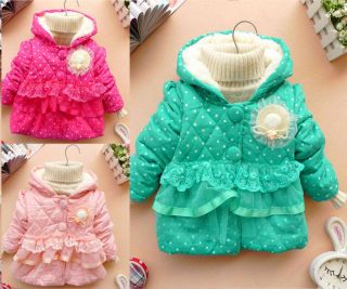 Baby Girls Kids Polka Dot Candy Color Lace Outwear Winter Jacket Coat Clothes