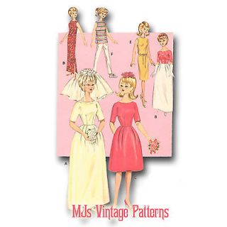 Vtg 1960s Barbie Midge Doll Clothes Pattern Bride Wedding Dress More Outfits