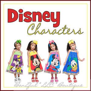 BonEful Girl Custom Disney Fabric Cotton Dress Donald Goofy Minnie Mickey Mouse