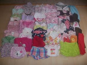 57 Piece Lot 0 3 6 9 Month Baby Girl Carters Clothes Pants Tops Hoodies Shorts