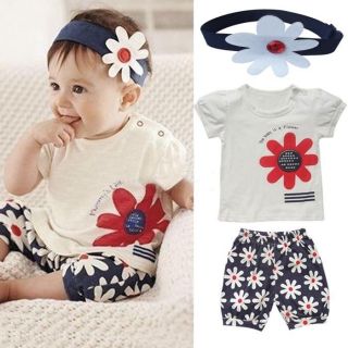 3pcs Baby Girl T Shirt Headband Top Pants Shorts Outfit Clothes 18 24Month NL14
