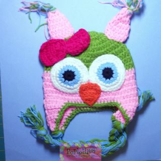 Pink Owl Crochet Animal Hat Photo Prop Winter Wear Girls