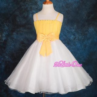 Diamante Flower Girl Dress Wedding Pageant Party Yellow White Toddler 2T 3T 190