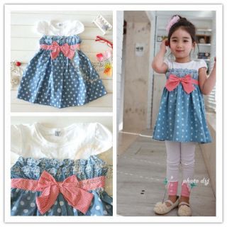 Girls Toddlers Plaid Bow Empire Waist Dress Kids Polka Dot Sundress Dresses 1 6Y