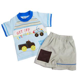 New Baby Boy Blue 2 Pieces Clothing Set t shirt and shorts 12 24 Months cute car