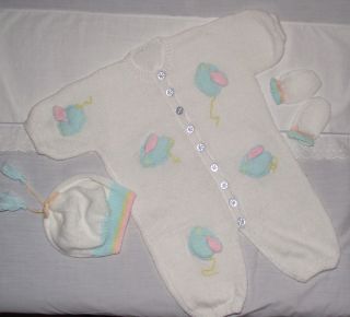 Hand Knitted Baby Reborn Doll Romper Onesie Hat and Mittens Large 26 Inch