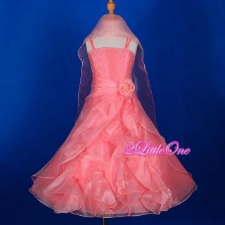 Organza Wedding Flower Girl Dresses Shawl Pageant Party Coral Size 3T 4T 232s