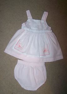 Small Wonders Baby Girls Dress Apron Pinafore Pink White Butterflies 6 9 Months