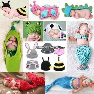 Newborn Boy Girl Baby Crochet Knit Costume Photography Photo Prop Hat Outfit Lot