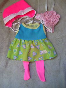 Lot 4 PC Vintage Cabbage Patch Doll Clothes Heart Dress Outfit 12in Baby Girl