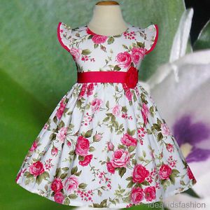 Baby Toddler Girls Dresses Kids Pink Rose Flower Birthday Party Clothes Size 4T