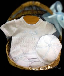 Will'Beth White Blue Airplane Diaper Set 4pc Newborn 3 Months Baby Boys