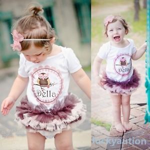Baby Kids Girls One Piece Tutu Dress Cotton T Shirts Romper Outfits Clothes 2 3Y
