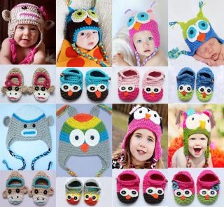 Cute Handmade Newborn Baby Crochet Knit Hats Shoes Photograph New 8 Color Gift