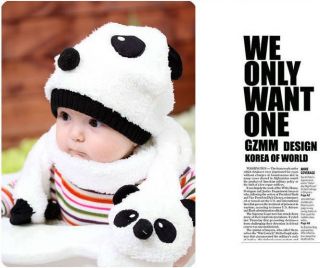 Infant Toddler Boy Girl Baby Kid Warm Winter Panda Head Cap Beanie Scarf Set