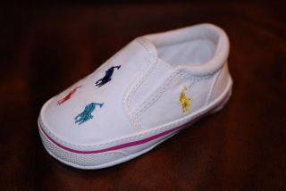 Baby Shoes Ralph Lauren Layette White Multi Canvas Sneaker 9 12 mos Size 4