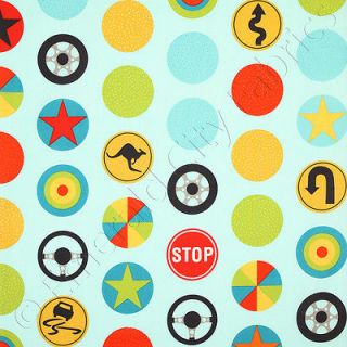 Riley Blake Peak Hour Stop Blue Dots Kids Baby Cotton Quilt Quilting Fabric Yd