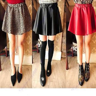 Fashion Women Lady Girl Leatherette Flared Ruffles Pleated Mini Short Skirts New