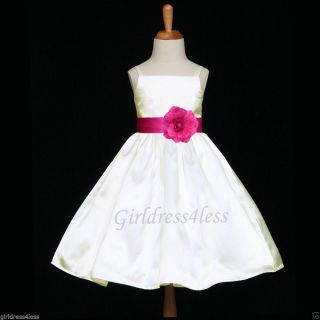 Ivory Fuchsia Hot Pink Wedding Party Baby Flower Girl Dress 12M 2 2T 4 6 8 10 12