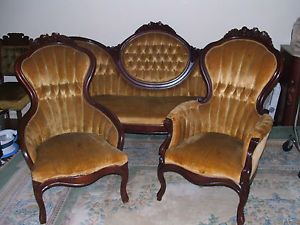 Antique Victorian Rococo Couch Two Matching Chairs