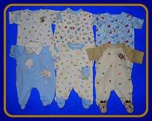 6 Piece Baby Boy Newborn Sleeper Pajamas Clothes Lot 30