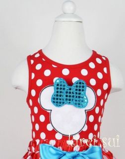 4th July Patriotic Blue White Minnie Mouse Head Red Polka Dots Tank Top 3M 7Y