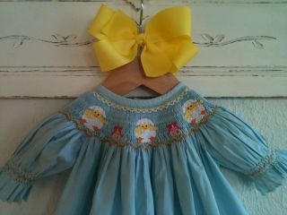 Baby Girls' Smocked Easter Egg Spring Chicks Pastel Blue Bishop Dress 2T 24M LN